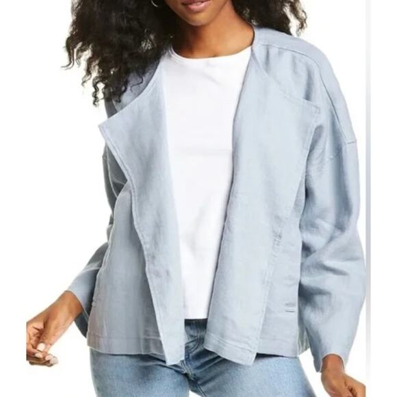 Eileen Fisher Organic Linen Dawn Drape Front Jacket |  Size M, Blue NWT $278 - Picture 10 of 10